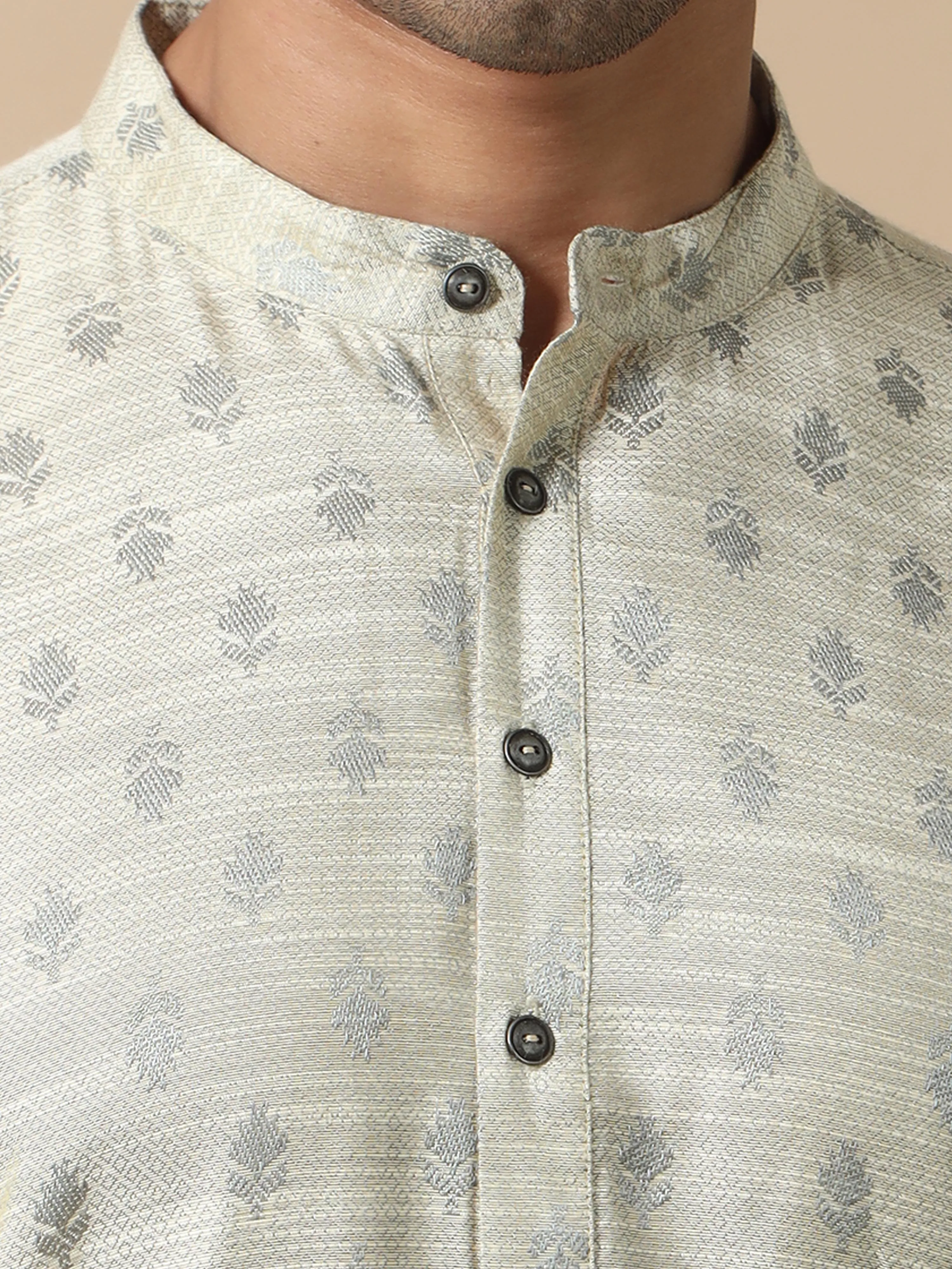 Silver Banarasi Leaf Buta Long Kurta