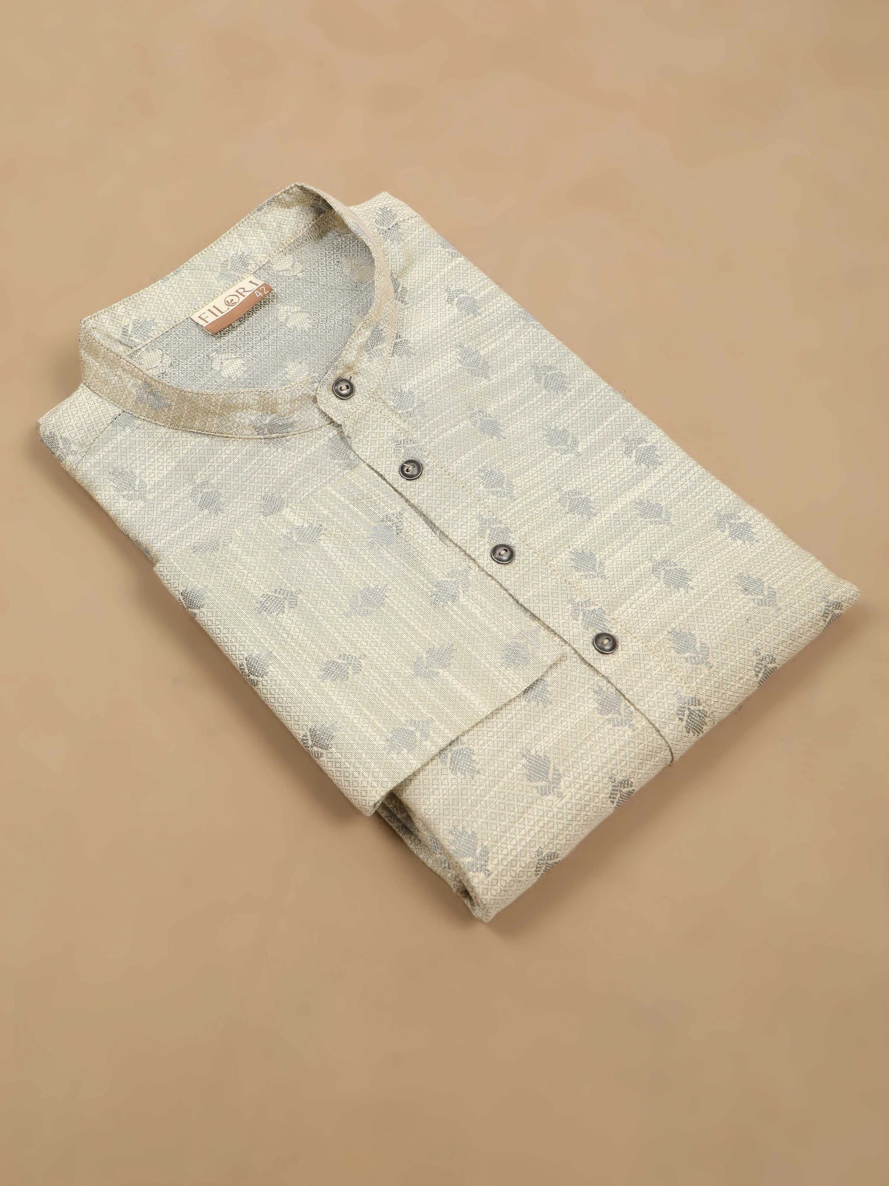 Silver Banarasi Leaf Buta Long Kurta