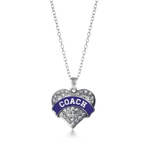 Silver Coach - Navy Blue and White Pave Heart Charm Classic Necklace