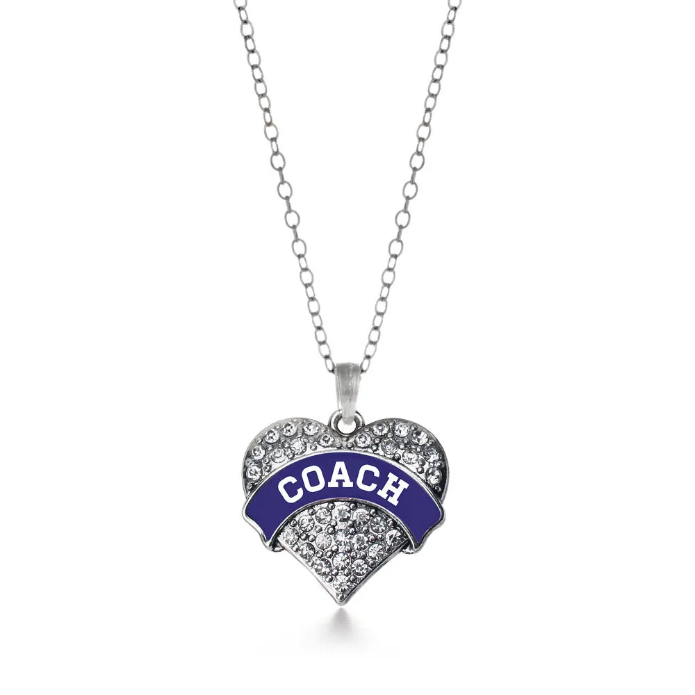 Silver Coach - Navy Blue and White Pave Heart Charm Classic Necklace