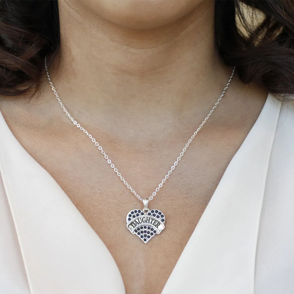 Silver Daughter Navy Blue Blue Pave Heart Charm Classic Necklace