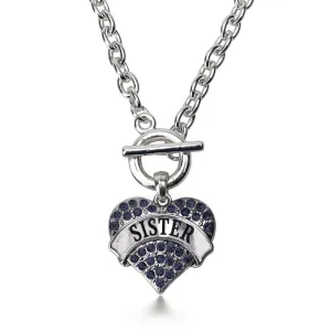 Silver Sister Navy Blue Blue Pave Heart Charm Toggle Necklace