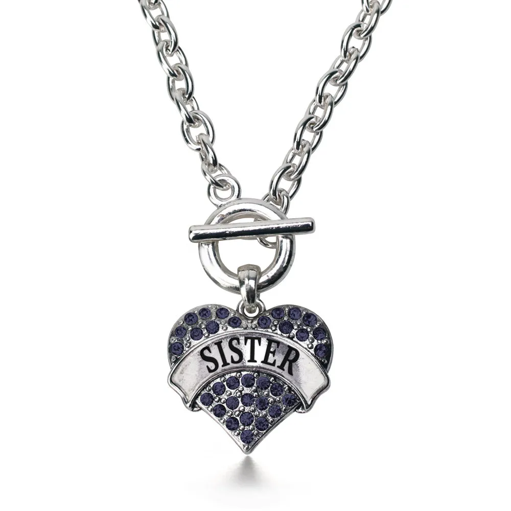 Silver Sister Navy Blue Blue Pave Heart Charm Toggle Necklace