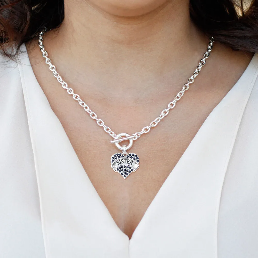 Silver Sister Navy Blue Blue Pave Heart Charm Toggle Necklace