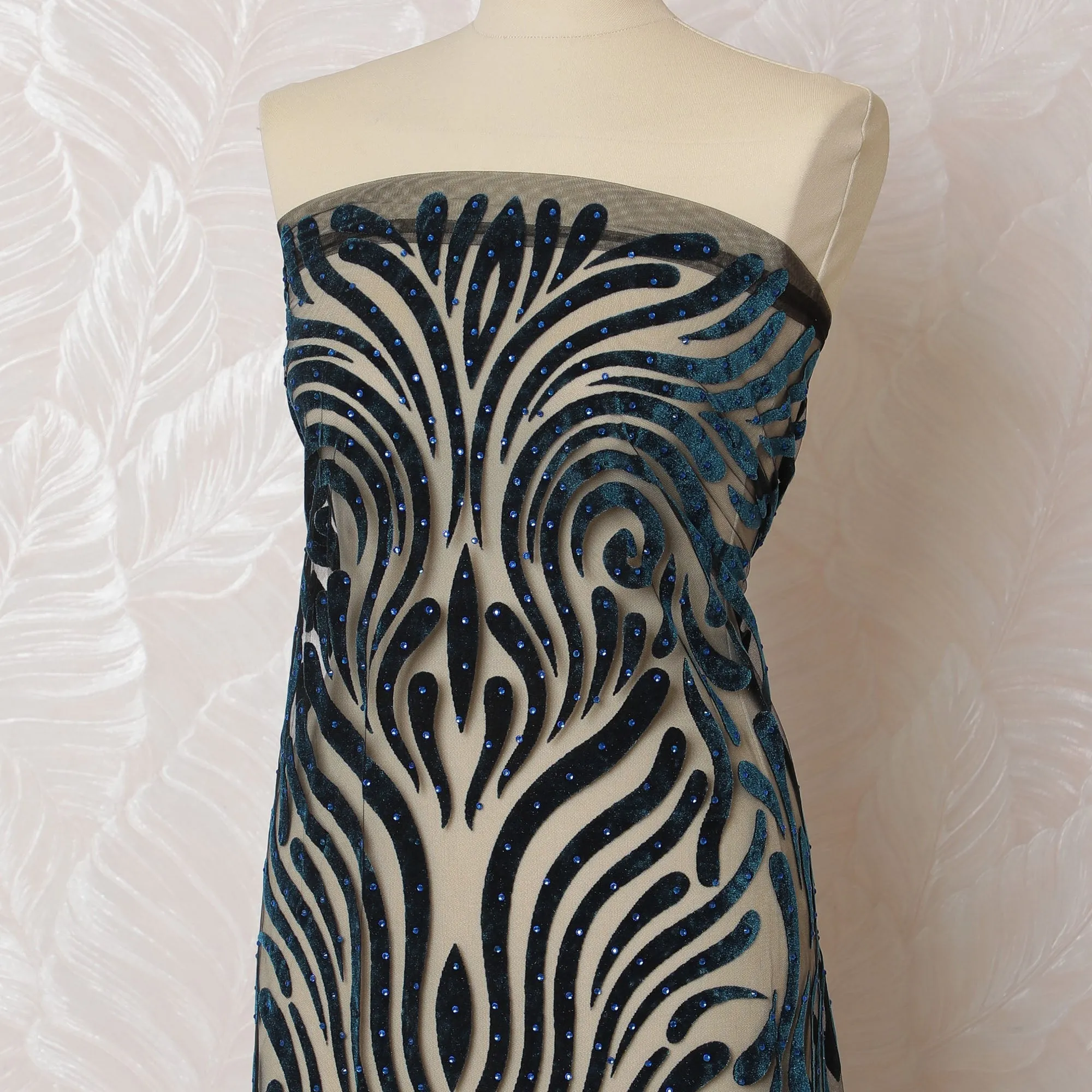 Sophisticated Navy Blue Sequined Nylon Tulle Fabric, 140 cm Wide â€“ Art Deco Inspired Design-D19229