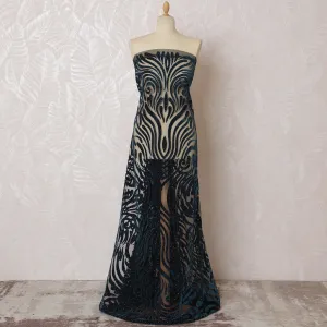 Sophisticated Navy Blue Sequined Nylon Tulle Fabric, 140 cm Wide â€“ Art Deco Inspired Design-D19229