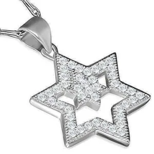 Sparkly Double Star of David Necklace 316