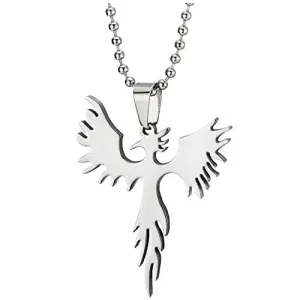 Stainless Steel Flat Phoenix Pendant Necklace for Men Women, 23.6 inches Ball Chain, Polished
