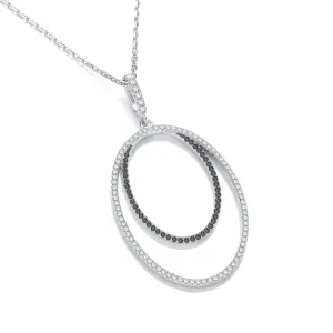 Sterling Silver Double Oval Black CZ Necklace