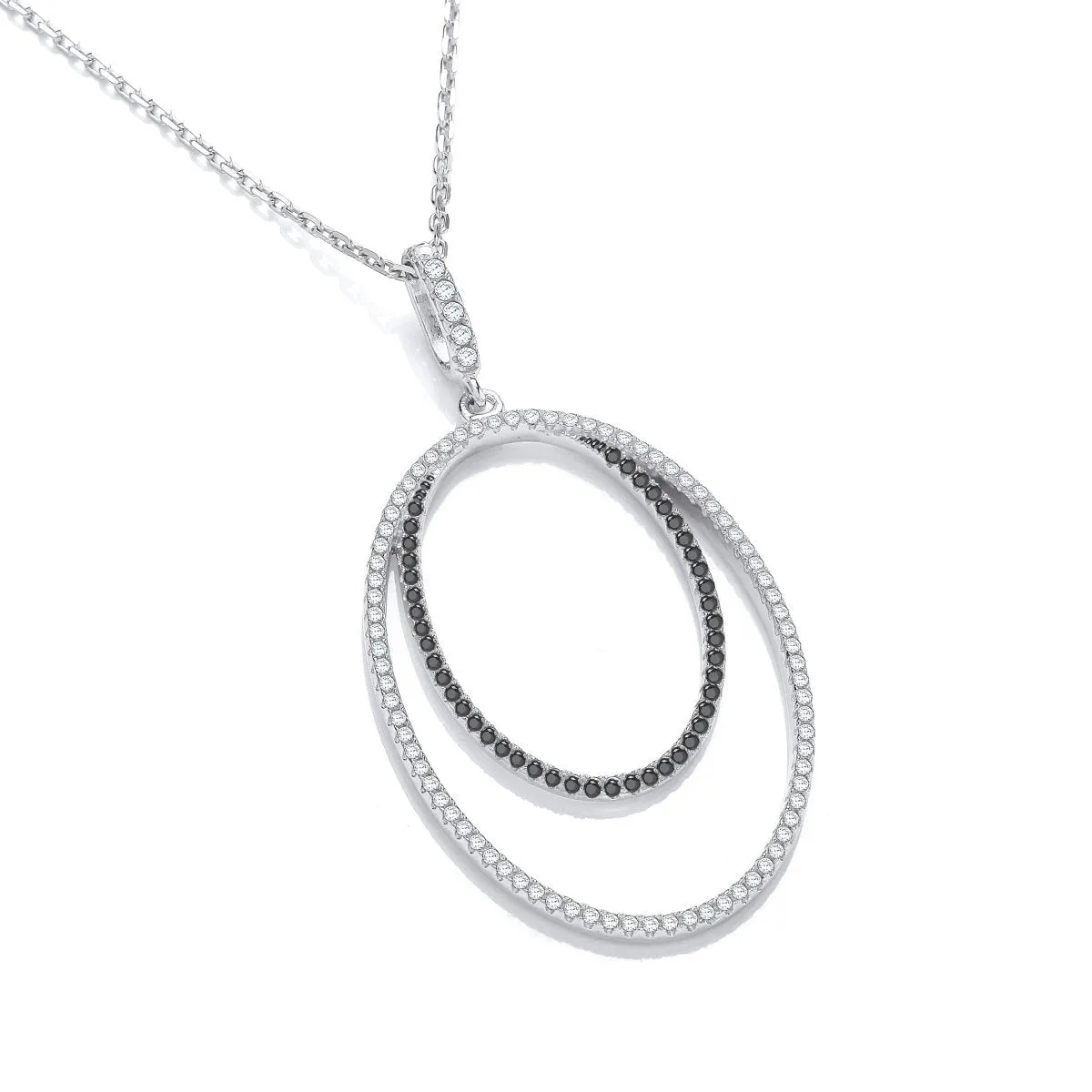 Sterling Silver Double Oval Black CZ Necklace