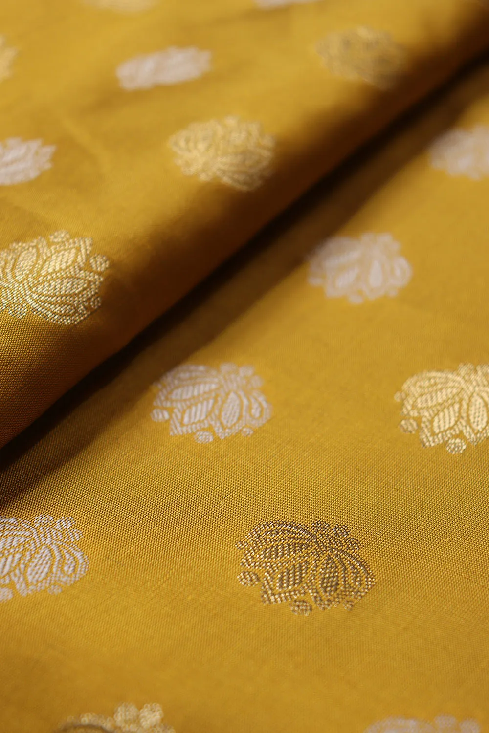 Stunning Mustard Banarasi Silk Fabric with Booti Design (2.5 Mtr)
