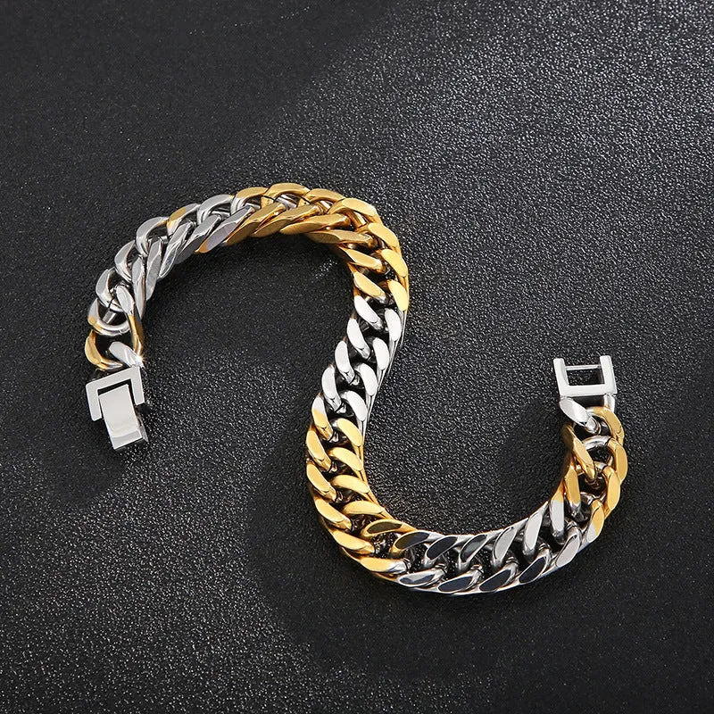 Stylish Encrypted Four-sided Grinding Chain Bracelet and Necklace in Steel Gold Titanium for Men – European and American Hip-hop Trend