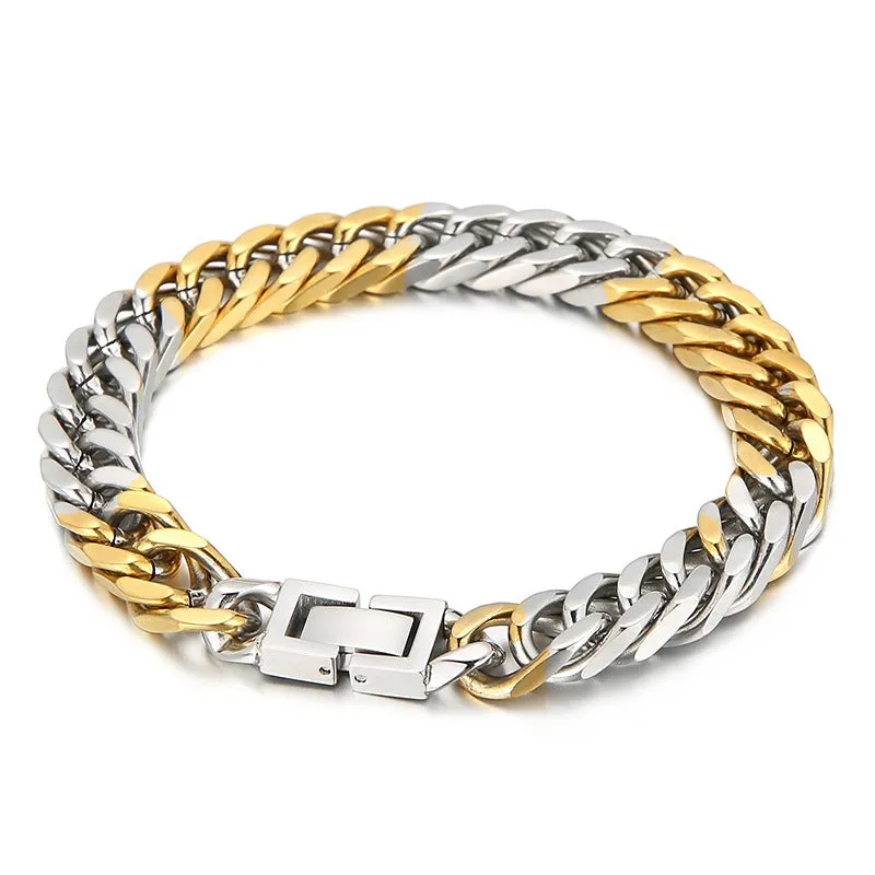 Stylish Encrypted Four-sided Grinding Chain Bracelet and Necklace in Steel Gold Titanium for Men – European and American Hip-hop Trend