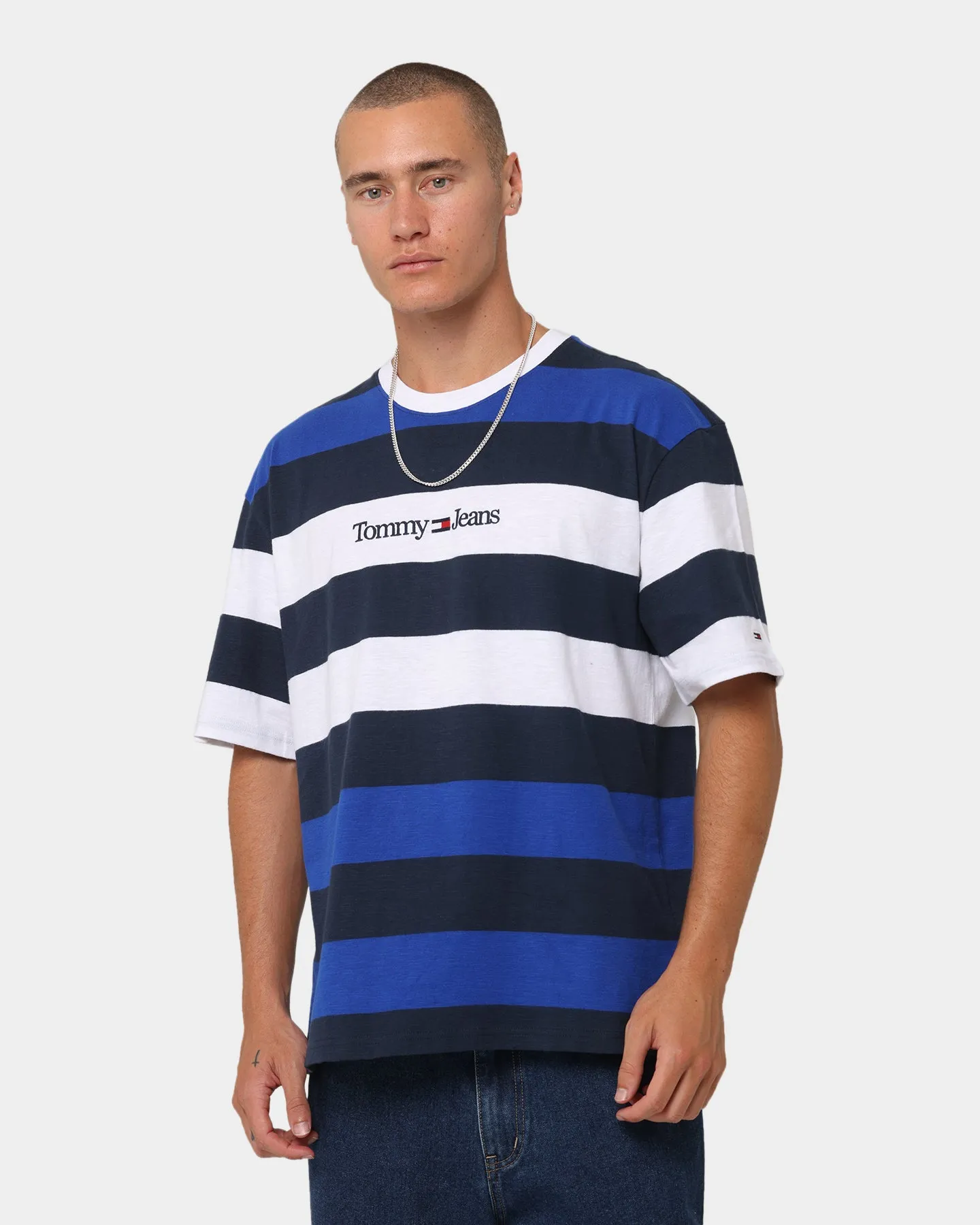 Tommy Jeans TJM Skater Serif Stripe T-Shirt Twilight Navy