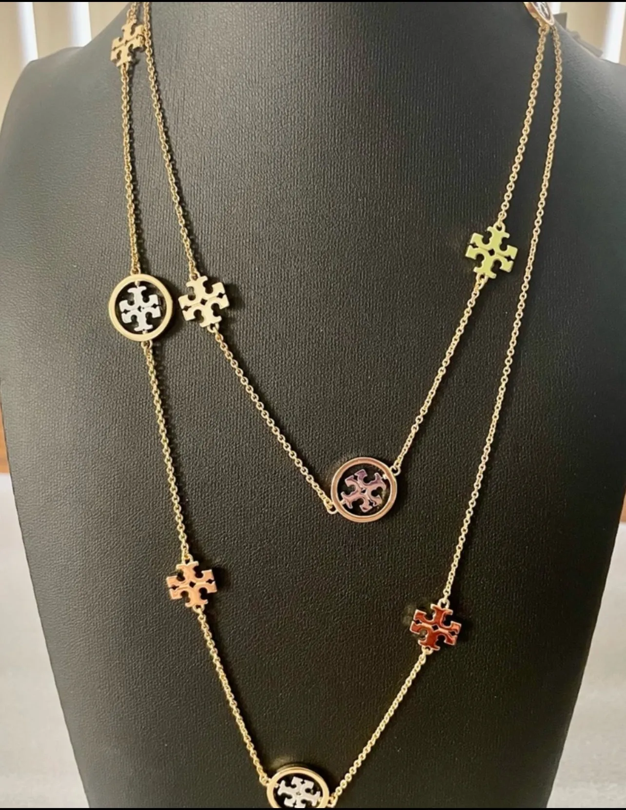 Tory Burch Miller Long Chain Necklace with Tory Logo in Gold and Silver