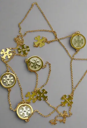 Tory Burch Miller Long Chain Necklace with Tory Logo in Gold and Silver