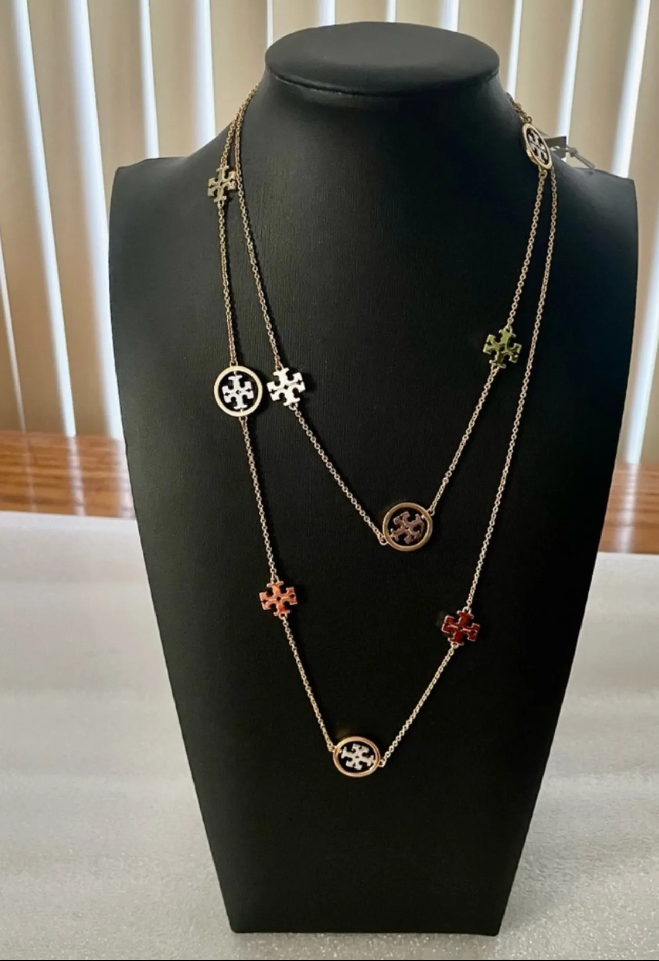 Tory Burch Miller Long Chain Necklace with Tory Logo in Gold and Silver