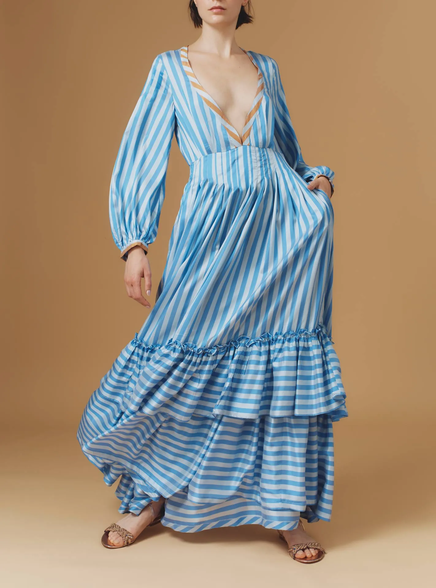 Zadig Long Dress - Bouboulina Stripes - Sapphire / Brandy
